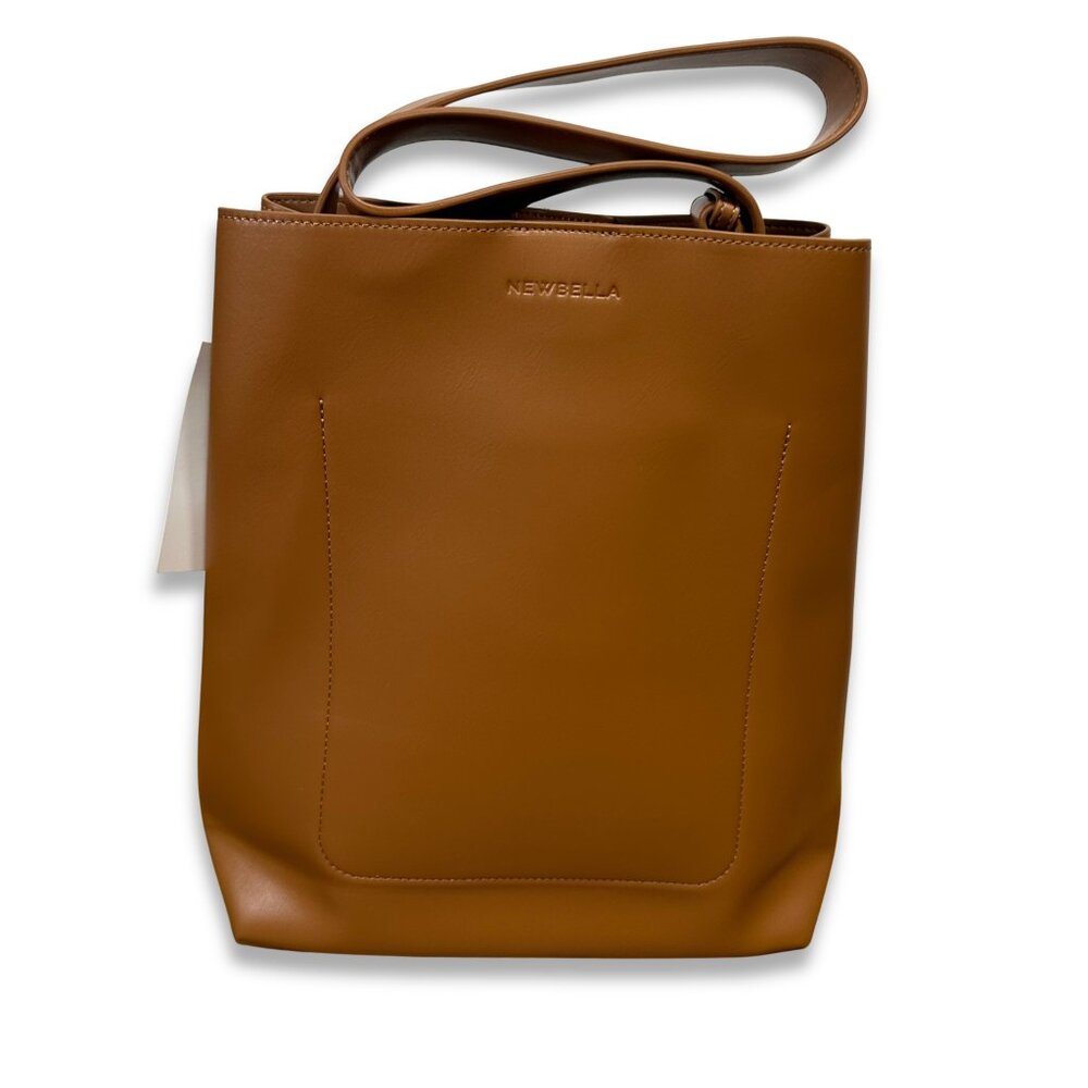 NEWBELLA Faux Leather Minimalist Tote Bag Cognac Structured Shoulder Bag